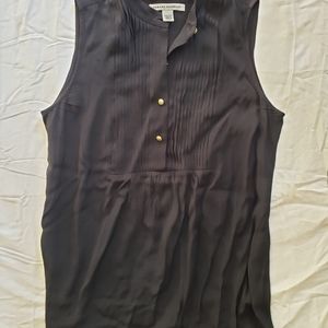 Women's Black Sleeveless Tuxedo Style Blouse, xs